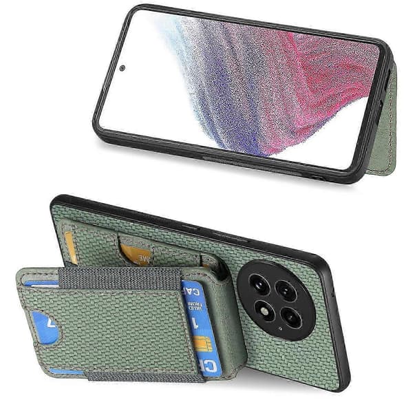 Til OnePlus 13 etui med kortholder, støttefod, læderbagside (grøn)