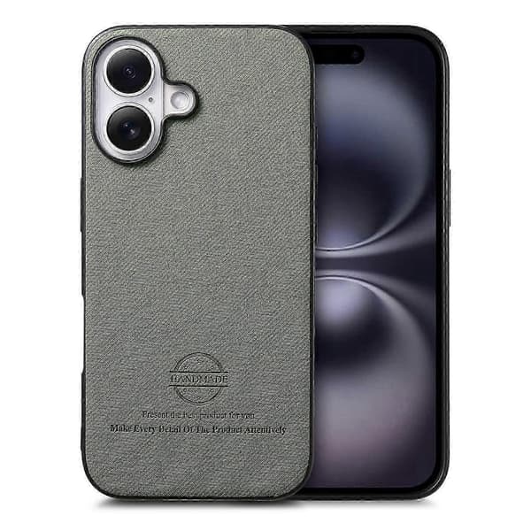 För iPhone 16 Lädertelefonbaksida med tygtextur