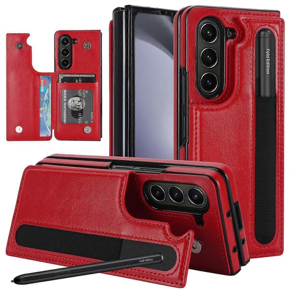Full Coverage Vikbart Dubbelspänne PU Telefonfodral med Pennhållare För Samsung Galaxy Z Fold7