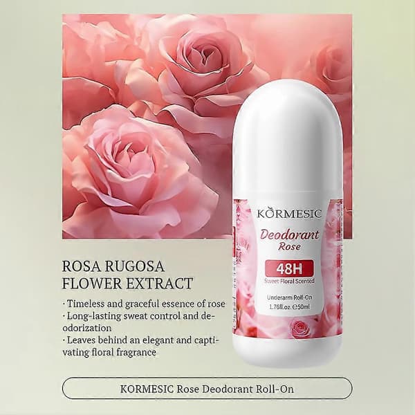 Blomsterdeodorant Roll-On Sett 48H Luktkontroll med Lavendel Rose Kirsebær