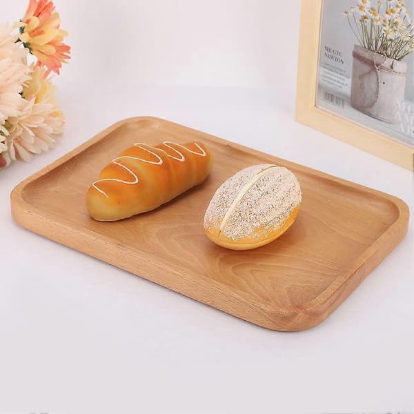 Rektangulær træbakke til småkager, slik, snacks, frugt, fade, serveringsbakke, hjemmekøkken, rektangulær, 30 x 20 x 2 cm