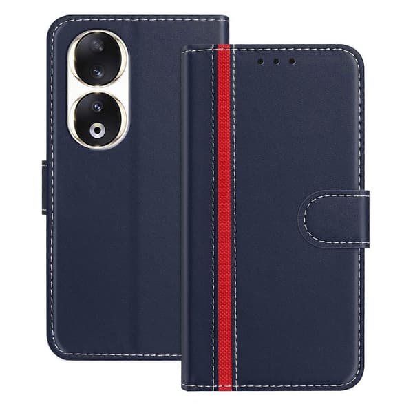 Plånboksfodral till Honor 90 med stativ, färgskarvning, läderfodral med magnetlås (Blå)
