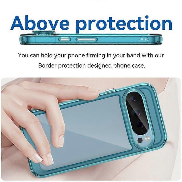 För Google Pixel 9 Mobilskal TPU Akrylskydd med Härdat Glas (Stort Linshål) (Transparent Blå)