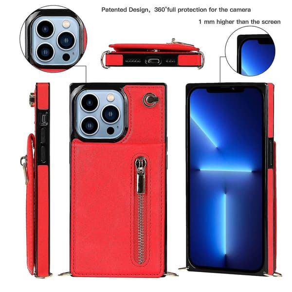 Cross-body lynlås telefoncover til iPhone 13 Pro Max rød