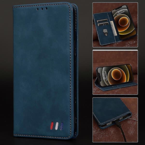 iPhone 13 Mini-deksel Magnetisk lukking Lommebok Bok Flip Folio Stativ Visning Lærbeskyttelse Støtsikker - Blå