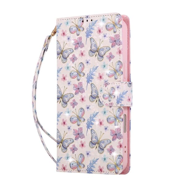 Til iPhone 17 Air Etui RFID Blokerende Blomster Læder Telefoncover med Håndledsrem - Sommerfugleblomst