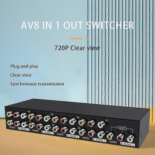 8-ports RCA-kompositlyd/video AV 8-vejs switch-splitterboks