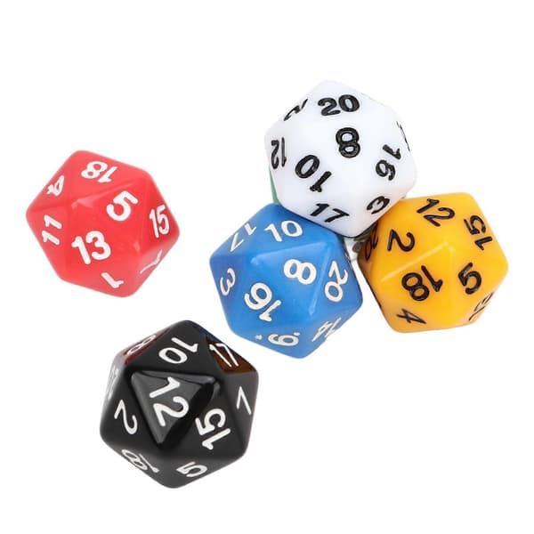 12 20-sidige plastterninger, 6-fargede terninger for brettspill, utdanning