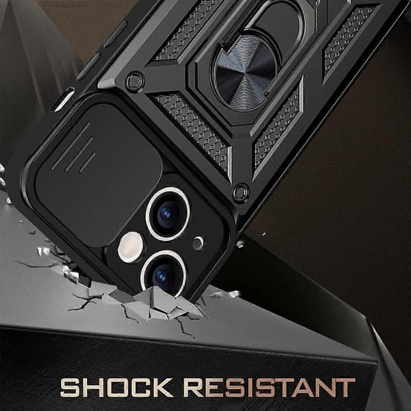 Full Protective Camera Slide Phone Case Back Shell med Kickstand för iPhone 13 6.1 tum