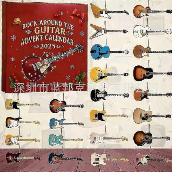 Julekalender 2025 Jiayue Rockguitar-tema Akryl Jule-nedtælling Overraskelses-blindbox