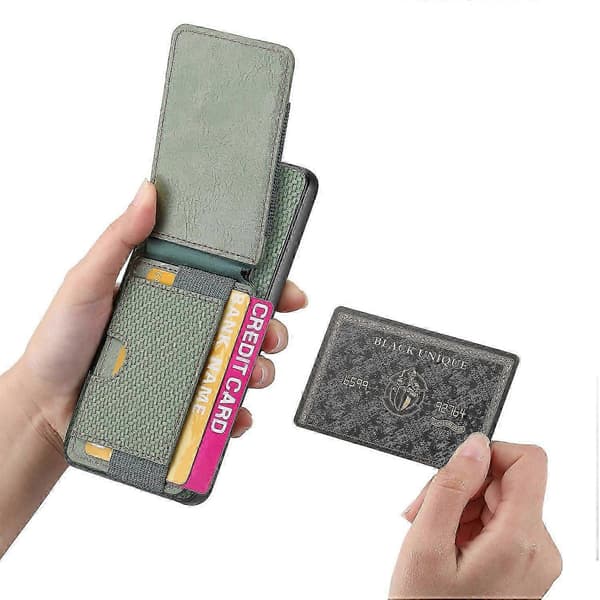 Til OnePlus 13 etui med kortholder, støttefod, læderbagside (grøn)