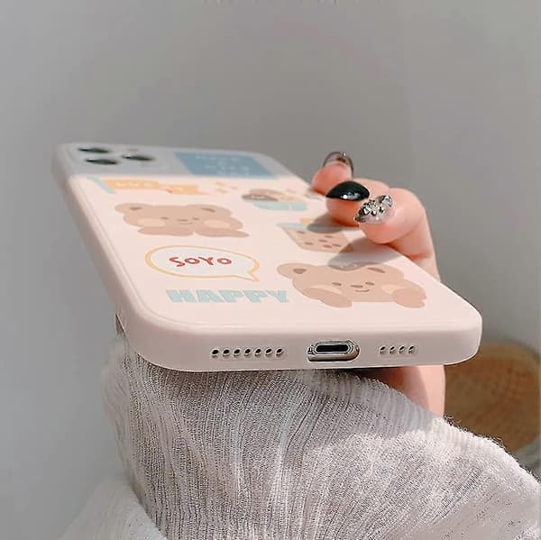 iPhone-deksel med søt bjørn 3D tegneseriemønster$iPhone mykt silikondeksel