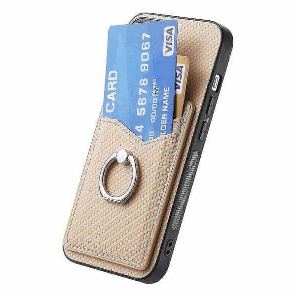 Til iPhone 16 Pro etui med kortpladser, ringholder og støttefod - Abrikos