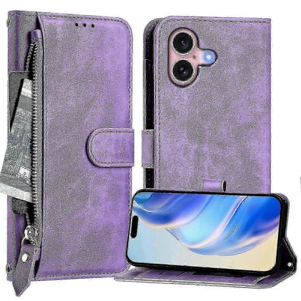 Case For Iphone 16 Protection Zipper Magnetic Closure Leather Wallet Case Compatible With Iphone 16 Case