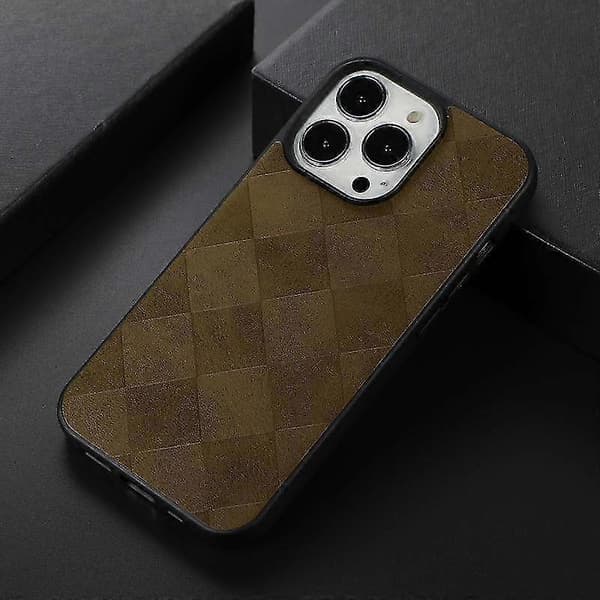 Til iPhone 13 Pro Max Vævet Plaid PU Telefoncover (grøn)