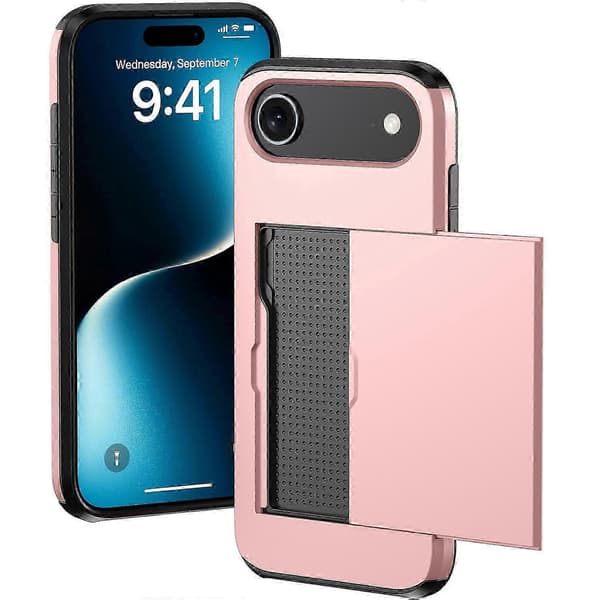 For iPhone 17 Air-deksel med kortholder TPU + PC-telefonbakdeksel - Rosegull