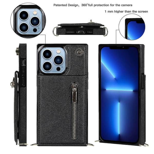 Cross-body glidelås telefonveske til iPhone 13 Pro Max Svart