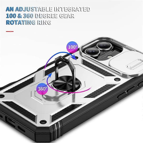 Kompatibelt skal för iPhone 17 TPU + PC Slide Camshield med stativ (Vit)