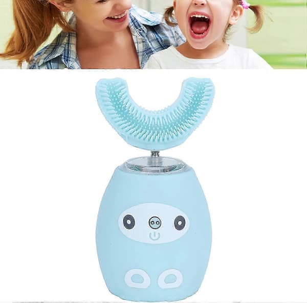 Ultrasonic Electric Toothbrush, USB Rechargeable 360 U-shaped IPX7 Automatic (Blue 2-7 years)