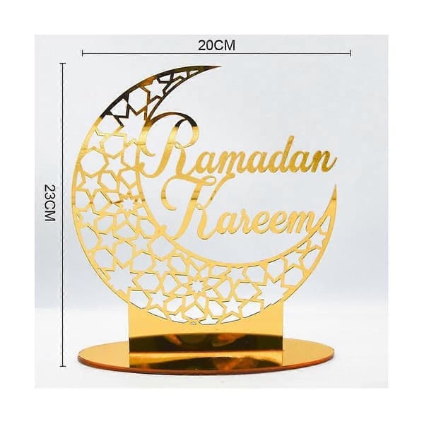 1 stk. akryl Eid Mubarak borddekorasjon, Ramadan Måne Nattlys, Ramadan Mubarak dekorasjon, Mo