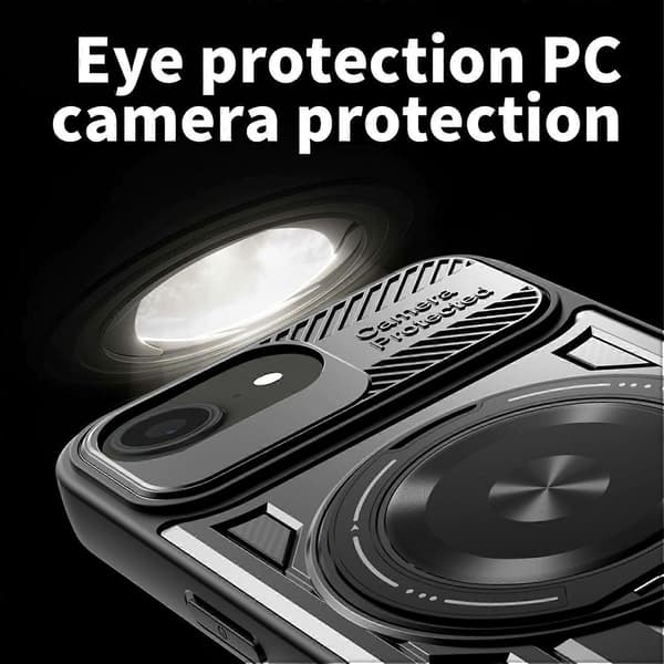 For iPhone 16e magnetisk deksel roterende støtte TPU + PC telefondeksel (svart)