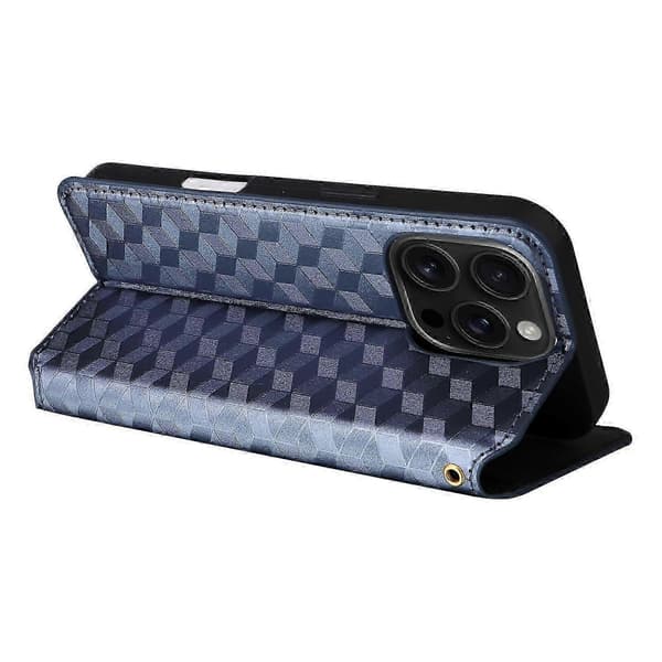 Plånboksfodral för iPhone 16 Pro Max, rombmönstrat läderfodral - Blå SZRH A-F