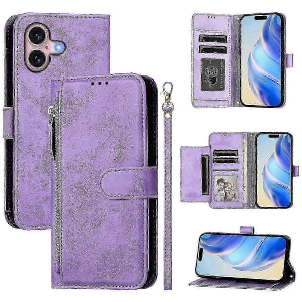 Case For Iphone 16 Protection Zipper Magnetic Closure Leather Wallet Case Compatible With Iphone 16 Case