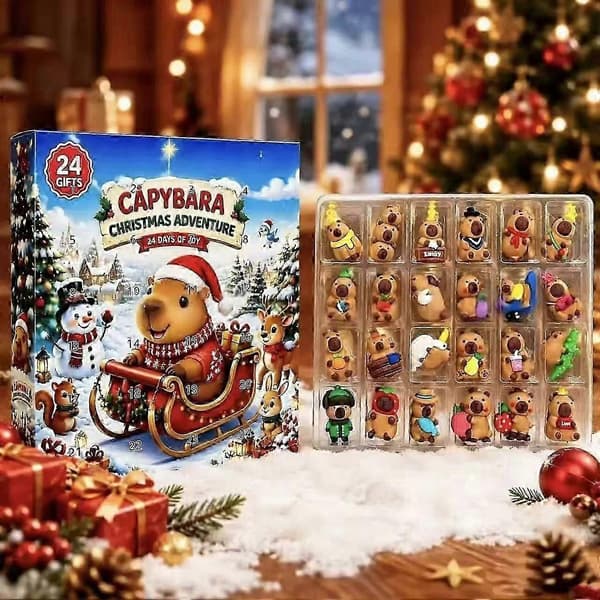 Ny søt Capybara-adventskalender 2026, 24-dagers jule-nedtelling med overraskelser, samleobjekter av mini-capybara-figurer, festlig julegave til gutter og jenter