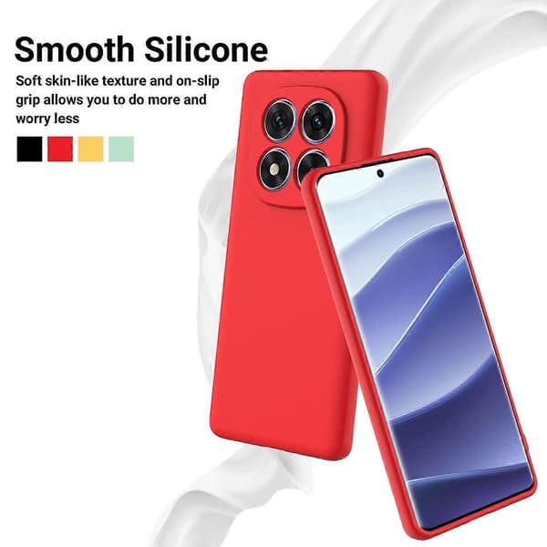 Solid Färgad Flytande Silikon Fallsäkert Fulltäckande Mobilskal (Röd, För Redmi Note 14 Pro+ 5G)