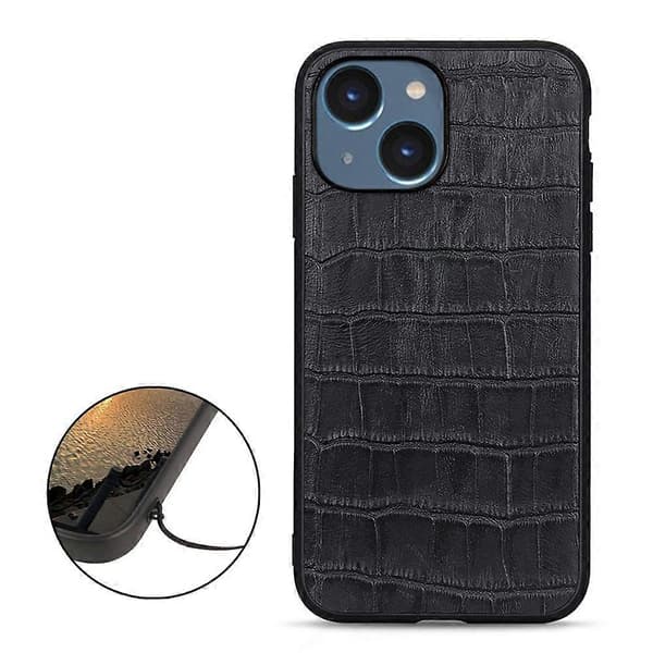 För iPhone 14 Crocodile Texture Läder Phone Case (Svart)