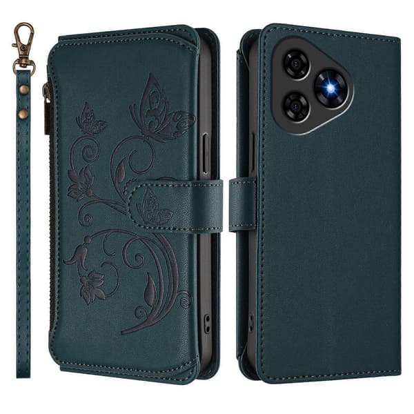 Fjäril Kärlek Blomma Multi-kort Dragkedja Plånbok Läder Telefonfodral (För Ulefone Note 19)