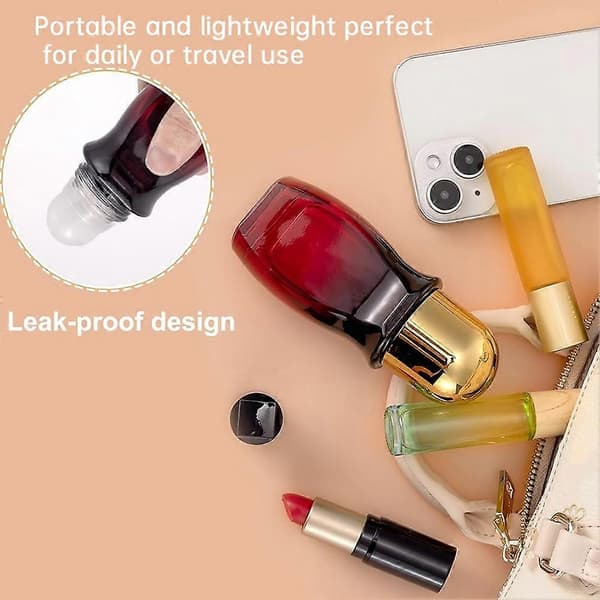 4 st rullflaskor set 50 ml gradient röd glas deodorant rullflaska och öppnare parfymflaskor guld