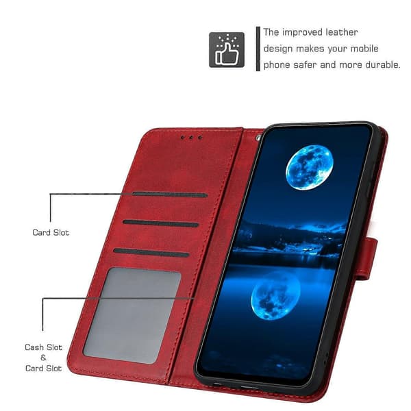 for iPhone 17 Air Case Flip Stand Calf Texture PU Leather Wallet Phone Cover With Strap - Red