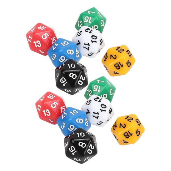 12 20-sidige plastterninger, 6-fargede terninger for brettspill, utdanning