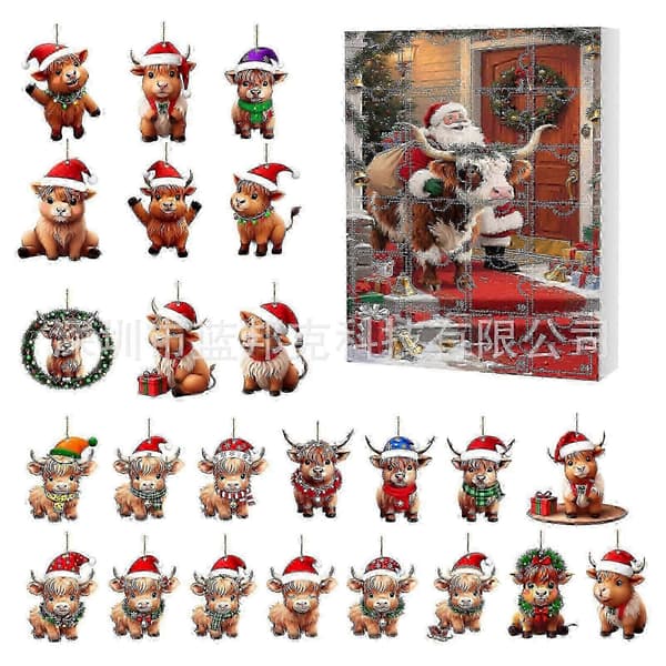 Jule-adventskalender blind box yak-tema akryl nedtællingslegetøj til 7-14 årige