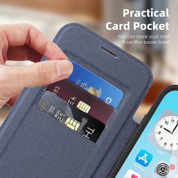 For iPhone 17 Air Case Compatible with MagSafe RFID Blocking Card Holder Leather Phone Case