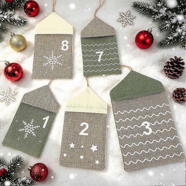 24 nummererede jule-adventskalenderposer, vaskbare festlige poser til juletræspynt