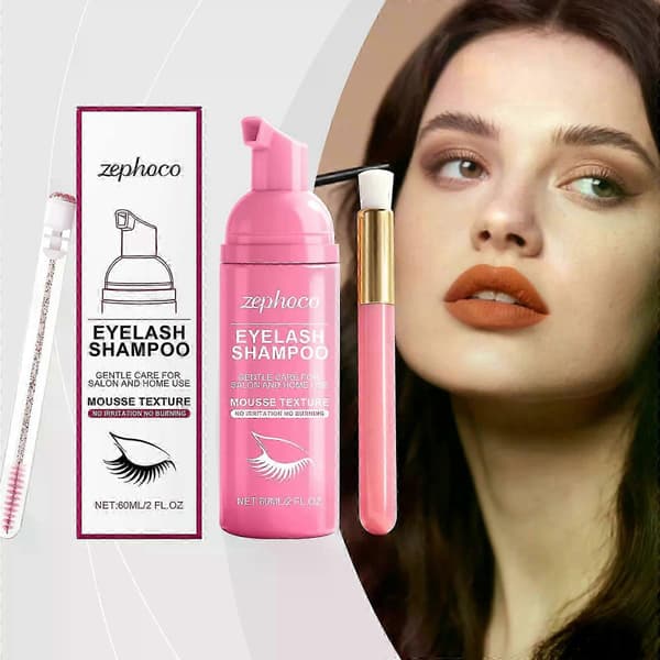 Vipperens til vippeextensions. Vippevask til extensions og naturlige vipper. Vippeextensionsrens + børste, olie- og sulfatfri, 60 ml vippetilbehør