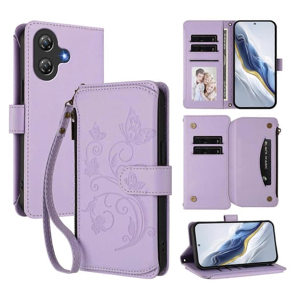 Fjäril Kärlek Blomma Multi-kort Dragkedja Plånbok Läder Telefonfodral (För Ulefone Note 21)