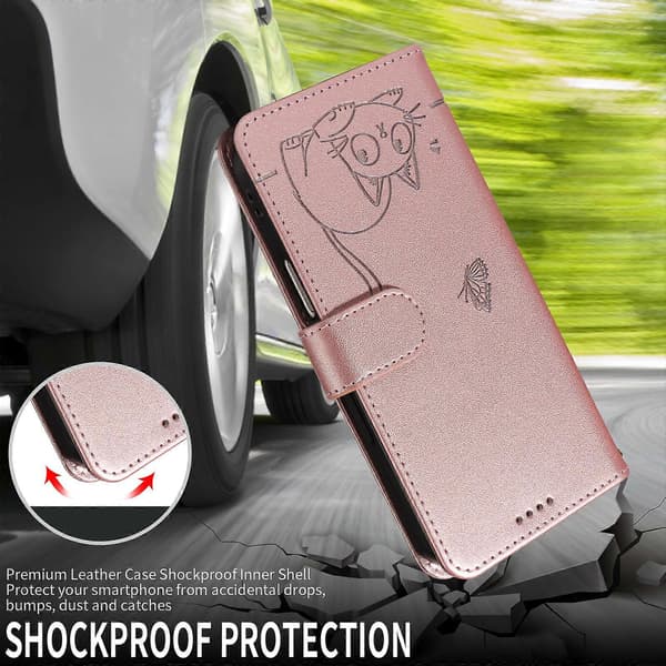 Kompatibel til iPhone 17 Air Cover med katteprint og håndledsrem i læder