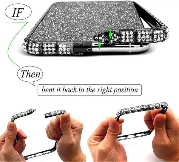 Til iPhone 13 Pro Max Diamond Rhinestone etui til kvinder med skinnende metal Bumper Frame Edge Case (sort)