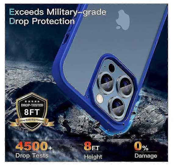 Chronus designet for iPhone 13 Pro-deksel 2021 [støtsikker Mil-grade beskyttelse] Frostet hard PC, blå