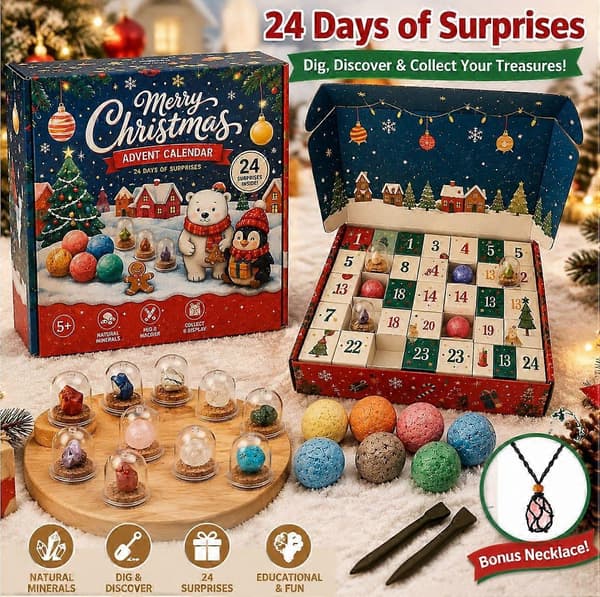 Jule-adventskalender med krystallutgraving for barn, 24-dagers nedtelling med mineraler