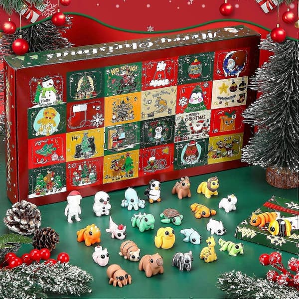 Fleksible 3D-minidyr med bevegelige ledd for sensorisk lek, 24-dagers julekalender, blindboks-gave til barn