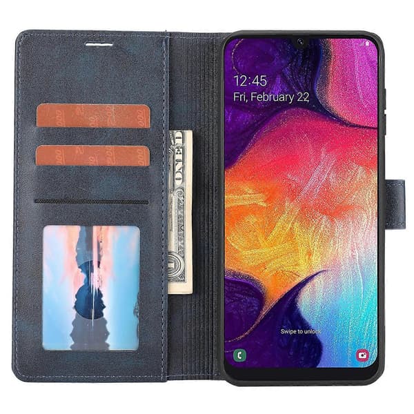 Klassiskt plånboksfodral i läder för Samsung Galaxy A50 (Blå)