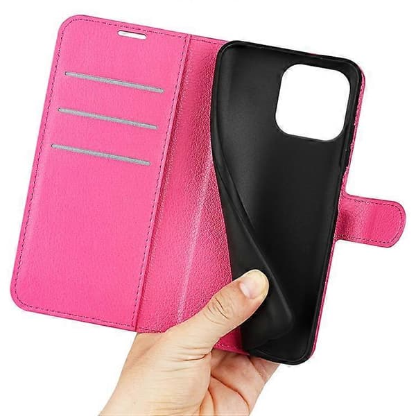 Kompatibelt för iPhone 16 Pro Max Plånboksfodral Litchi Textur Telefon Läderfodral (Rosa)