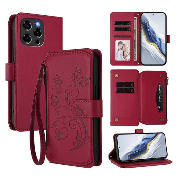 Fjäril Kärlek Blomma Multi-kort Dragkedja Plånbok Läder Telefonfodral (För Doogee Note 58 / Note 58 Pro)