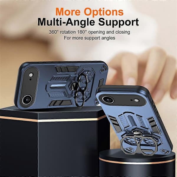 Kompatibel for iPhone 17 Air Case Ringholder Stativ PC + TPU Støtsikkert Telefondeksel