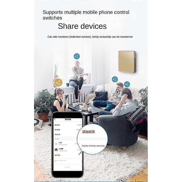 Tuya Wifi Smart Switch Berøringslysbryter Null Brannlinje 3 Bryter Gull