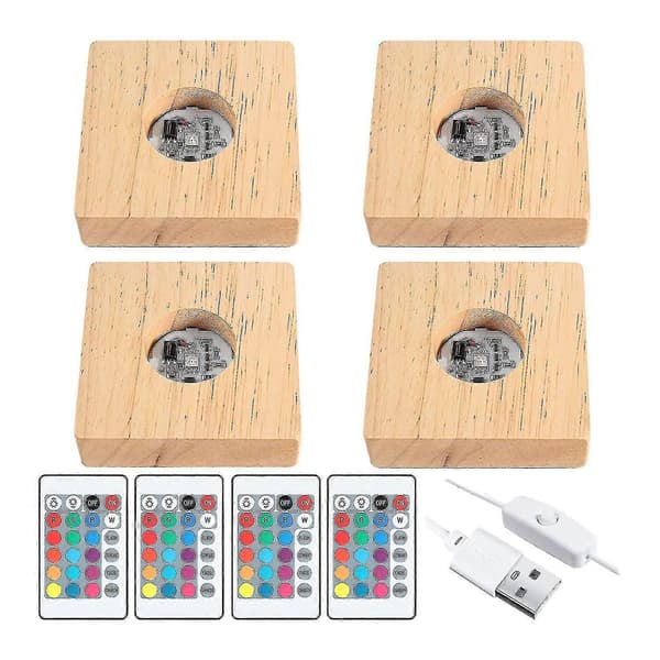 Stk Tre Led Nattlys Base Belyst Display Lampe Base Stativ Med Fjernkontroll For 3d Krystall
